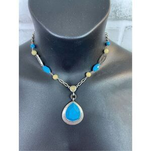 Lia Sophia Silver Tone Turquoise Y Drop Necklace